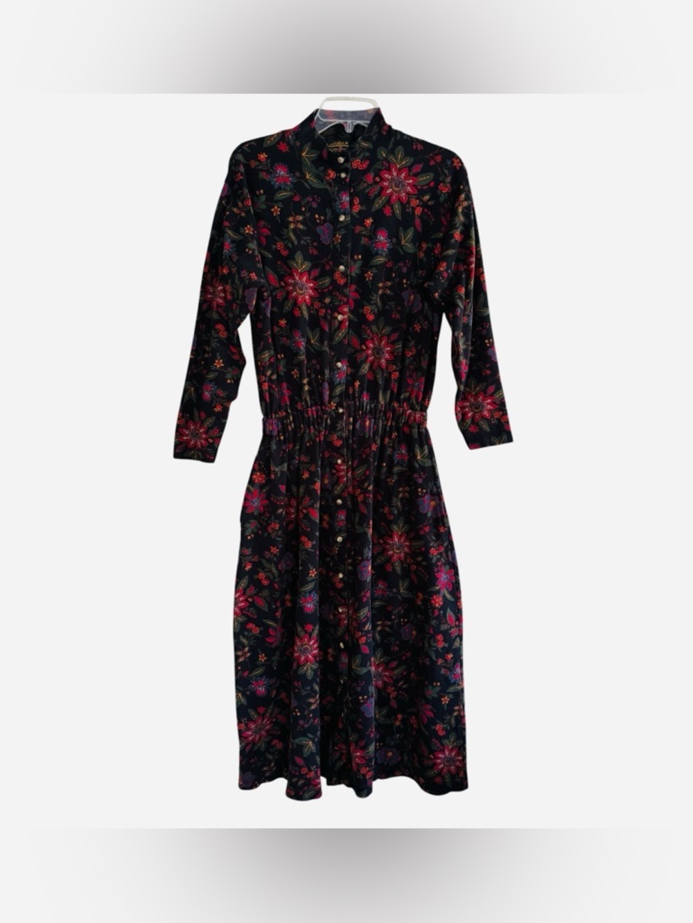 90s VTG Eddie Bauer Dark Floral Maxi Dress Cottagecore Modest Prairie Mom MP